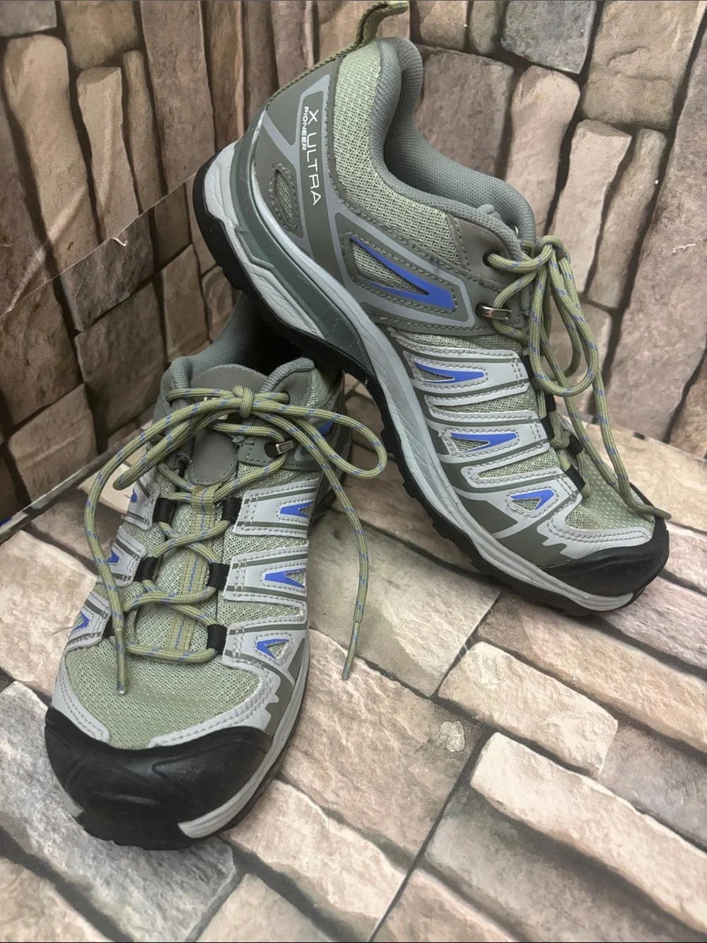 Salomon X Ultra Pioneer hiking shoes in the Oil Green